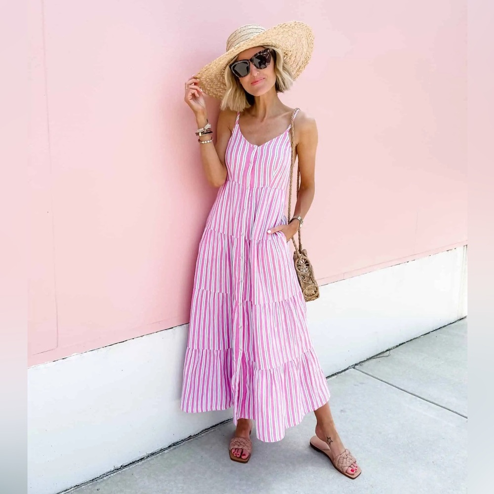 Universal Thread Pink and White Striped Maxi Dress